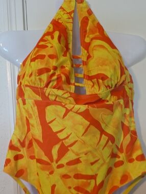Bright Orange & Yellow Halter One-Piece Swimsuit